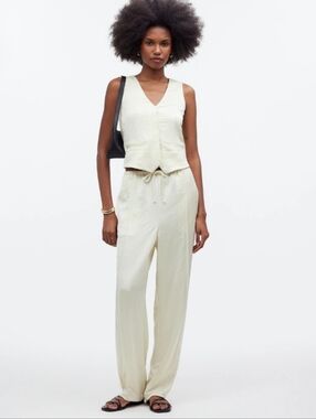 Madewell | Pintuck Pull On Satin Pants Drawstring Ivory Size Medium NWT